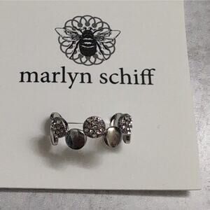 NWT Marlyn Schiff Silver Tone Pave Stone Disc Hoop Ring Adjustable Jewelry